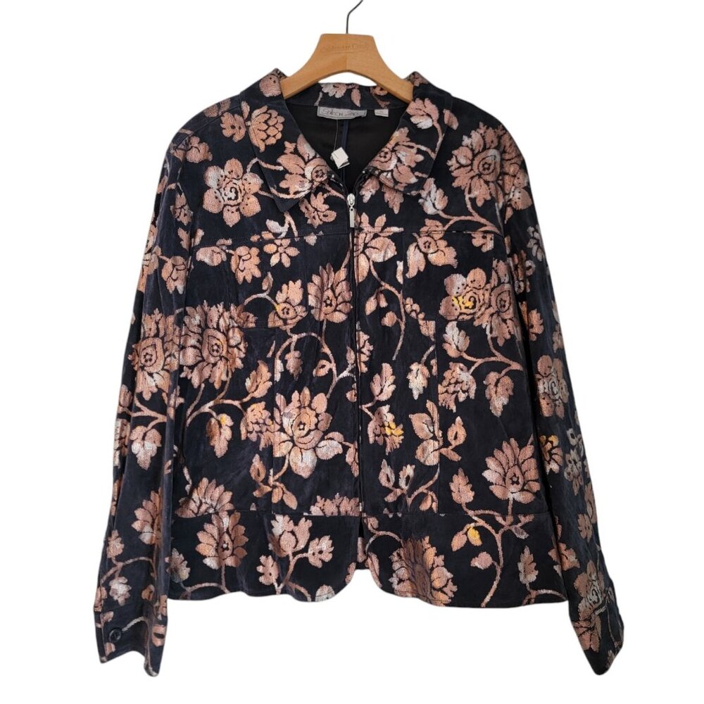 BIRCH HILL SILVER PAINT JACKET SHACKET Floral Full Zip Womens Size XL NEW NWT